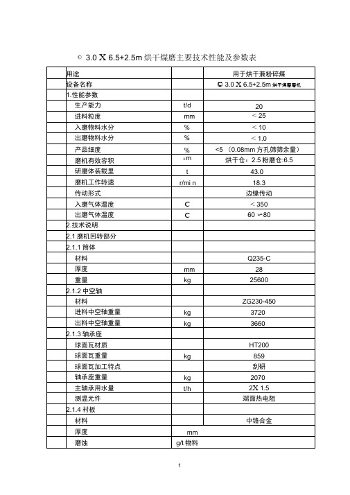 φ3.0×9m风扫煤磨参数