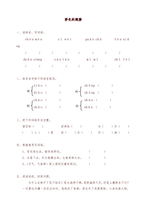 (精)人教版六年级上册语文同步练习-7彩色的翅膀(有答案)