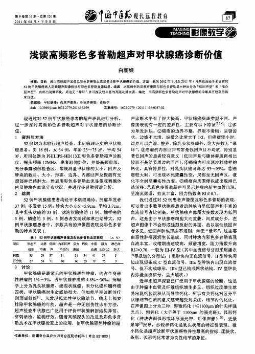 浅谈高频彩色多普勒超声对甲状腺癌诊断价值