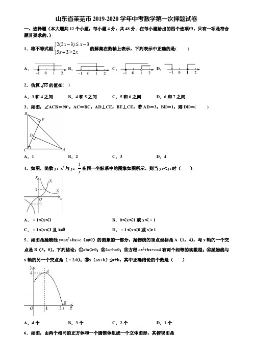 山东省莱芜市2019-2020学年中考数学第一次押题试卷含解析