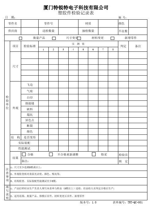 塑胶件检验记录表