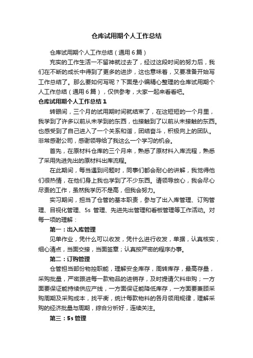 仓库试用期个人工作总结（通用6篇）