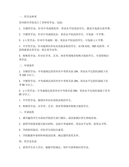 苏州海归学校奖学金制度