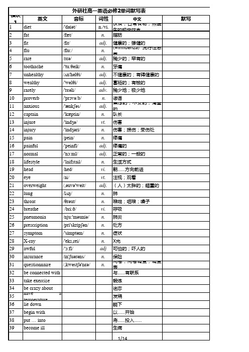 外研版-高中英语单词表-必修二默写-完全纠正打印版by小恐龙