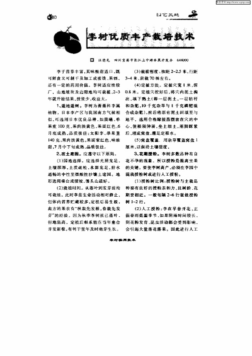 李树优质丰产栽培技术