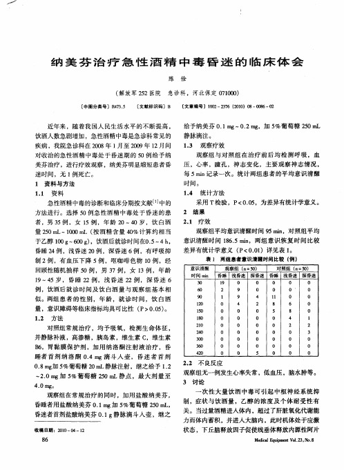 纳美芬治疗急性酒精中毒昏迷的临床体会