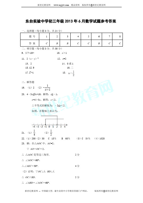 东省微山县付村一中2014届九年级最后一模数学试题