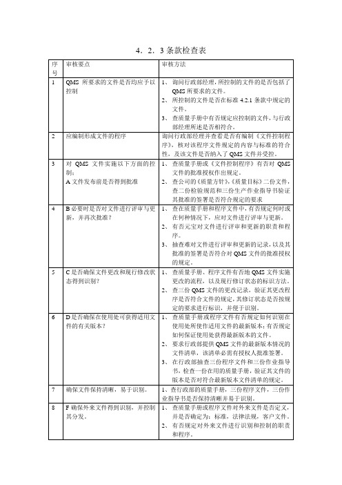 文件控制检查表