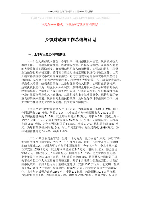 2019-乡镇财政局工作总结与计划-word范文模板 (3页)