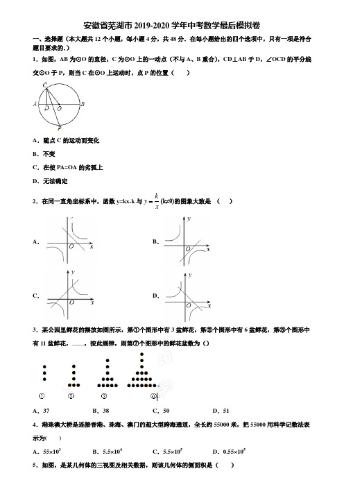【附5套中考模拟试卷】安徽省芜湖市2019-2020学年中考数学最后模拟卷含解析