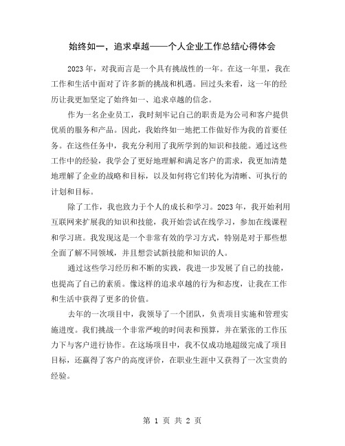 始终如一,追求卓越——个人企业工作总结心得体会