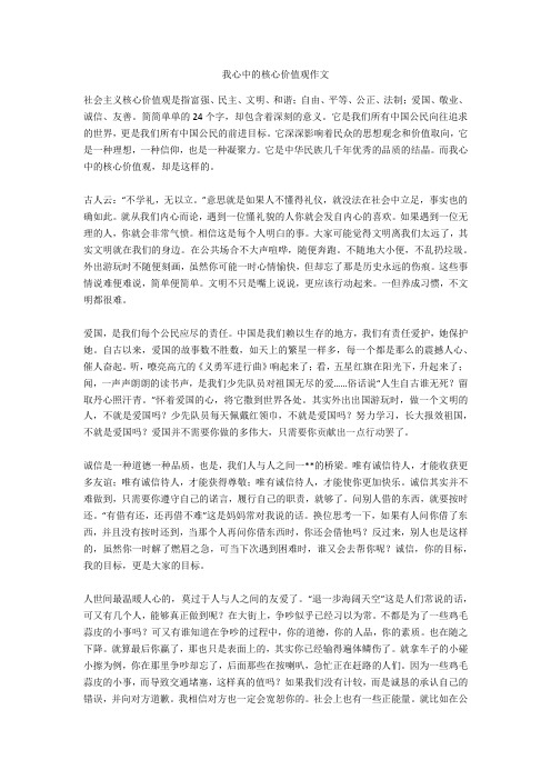 我心中的核心价值观作文完美版