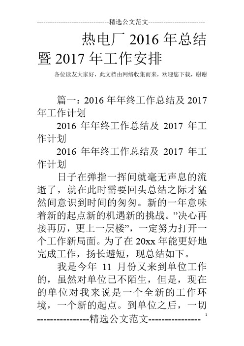 热电厂2016年总结暨2017年工作安排