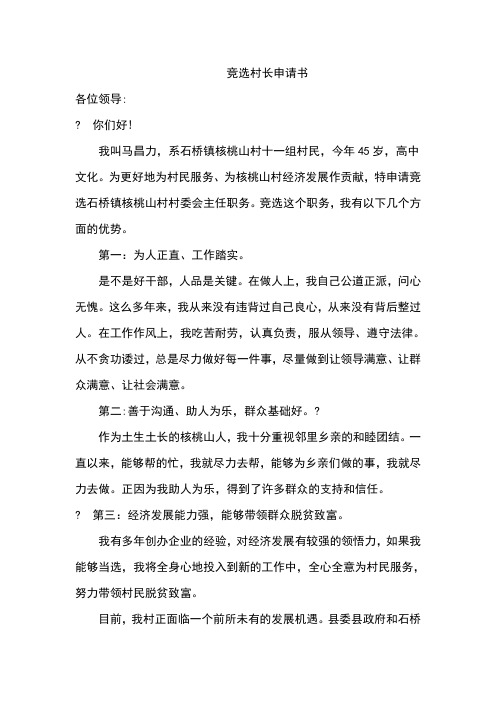 竞选村长申请书
