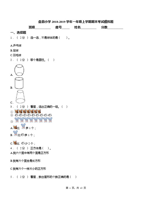 盘县小学2018-2019学年一年级上学期期末考试模拟题