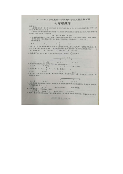 新人教版七年级数学上学期期中试题扫描版(2)