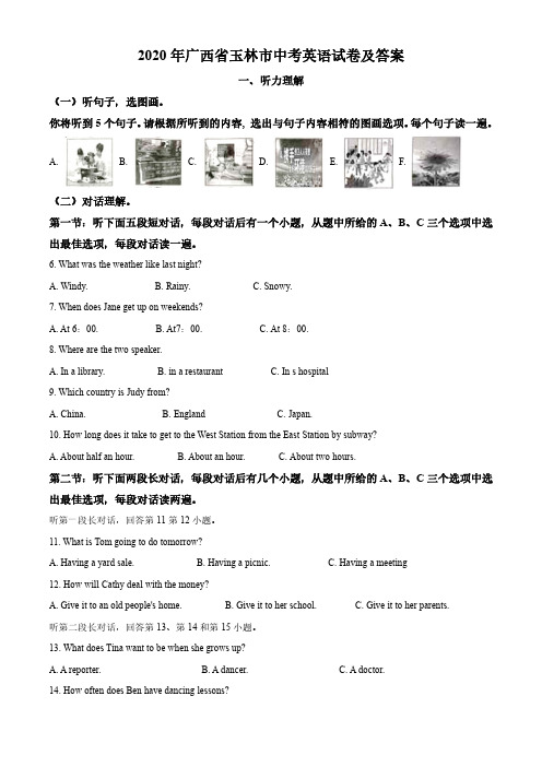 2020年广西玉林市中考英语试卷及答案