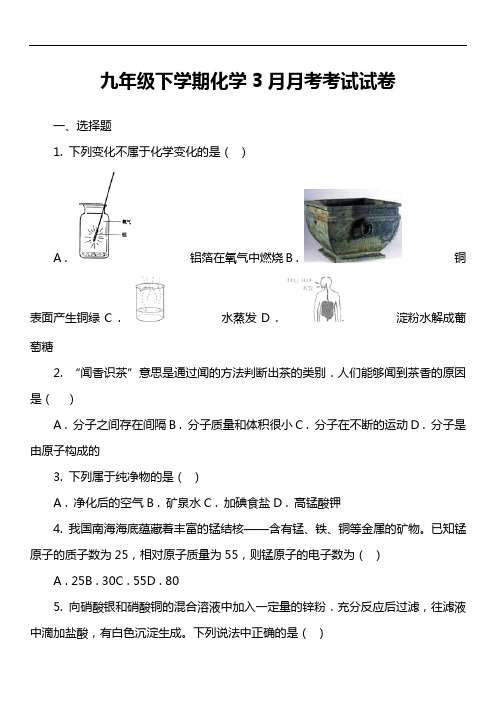 九年级下学期化学3月月考考试试卷第2套真题)