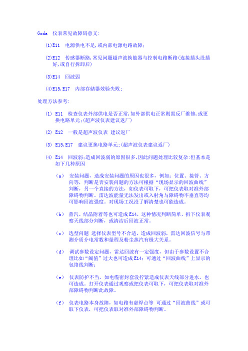 古大雷达报警代码含义及处理方法