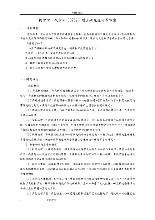 物理学一级学科(0702)硕士研究生培养方案