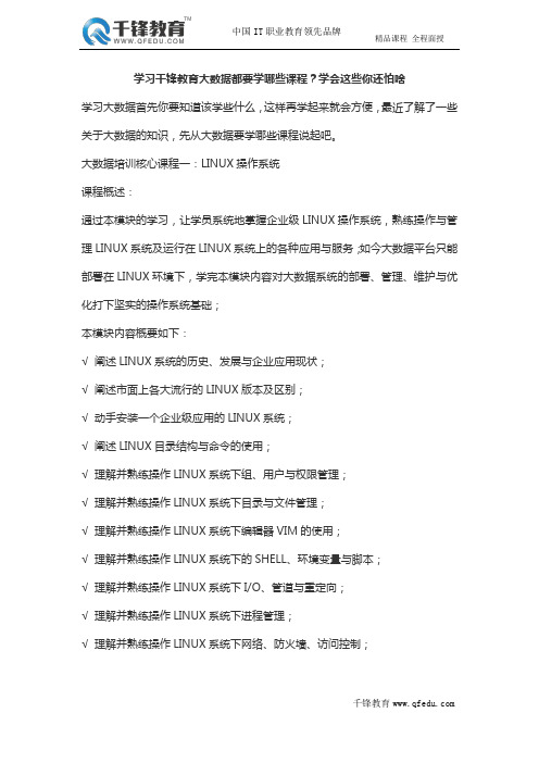学习千锋教育大数据都要学哪些课程？学会这些你还怕啥