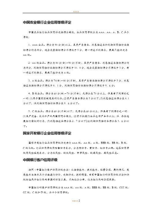 各银行企业信用等级评定