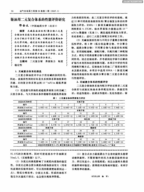 驱油用二元复合体系的性能评价研究