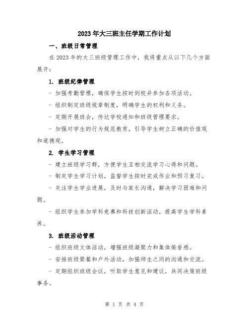 2023年大三班主任学期工作计划