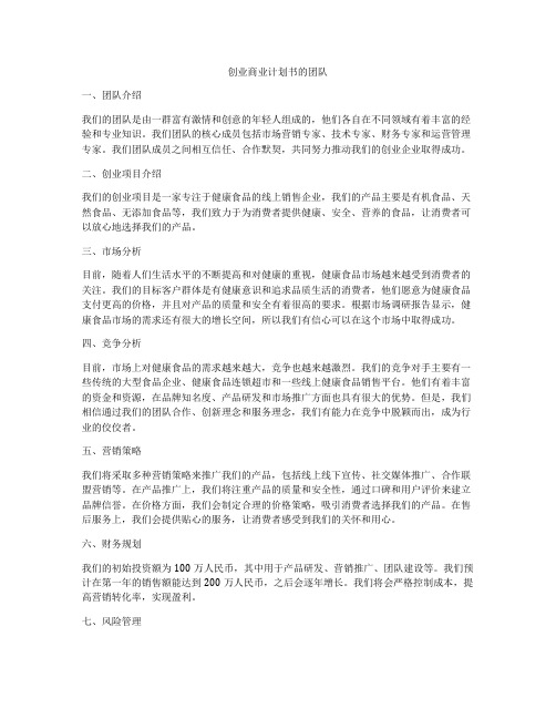 创业商业计划书的团队