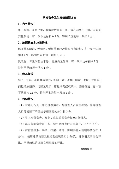 学校宿舍卫生检查细则方案一篇