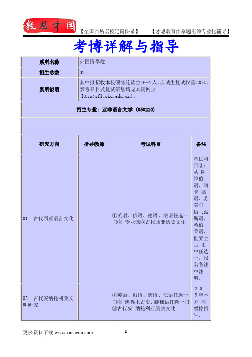 北京大学考博亚非语言文学专业介绍,考博真题,真题解析