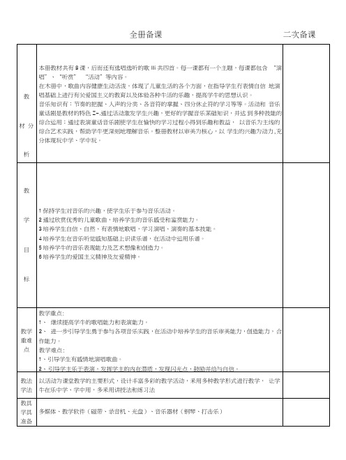 二年级下册小学音乐全册备课(人音版).doc