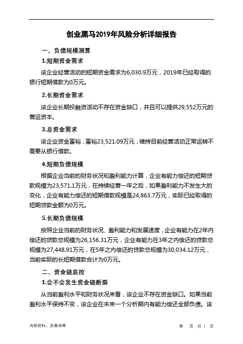 创业黑马2019年财务风险分析详细报告