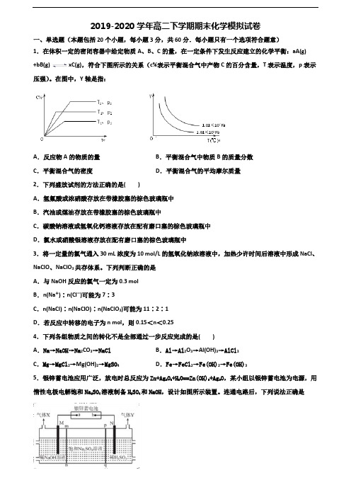 浙江省绍兴市2019-2020学年高二化学下学期期末经典试题