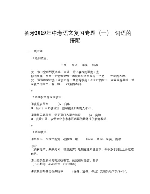 备考2019年中考语文复习专题(十)：词语的搭配