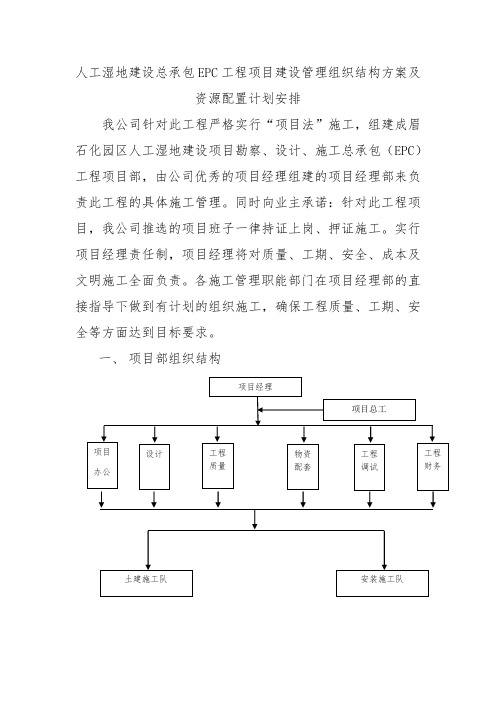 人工湿地建设总承包EPC工程项目建设管理组织结构方案及资源配置计划安排