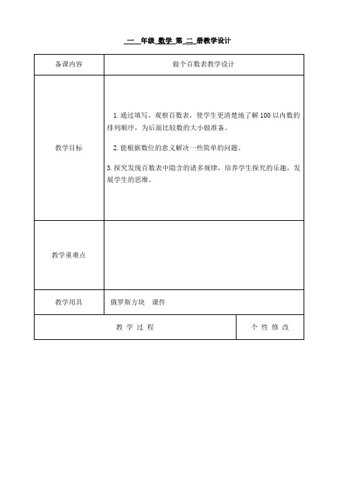一年级下册数学教案-做个百数表-北师大版