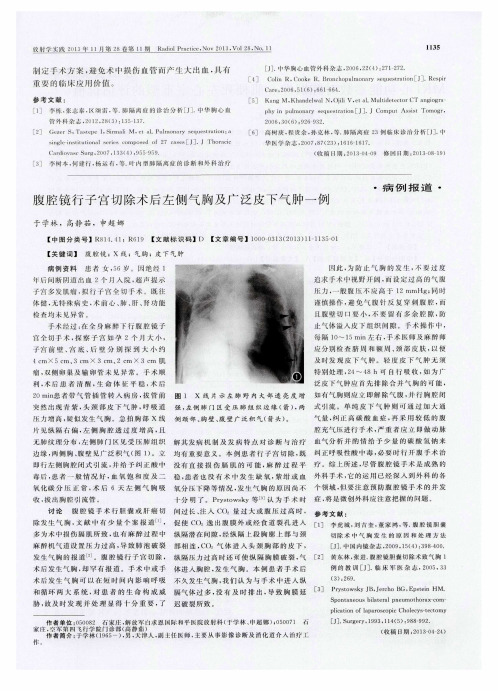 腹腔镜行子宫切除术后左侧气胸及广泛皮下气肿一例