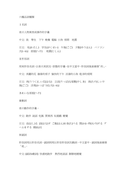 六种品词种类
