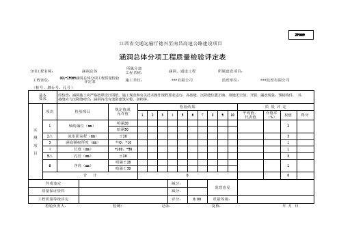 涵洞总体分项工程质量检验评定表