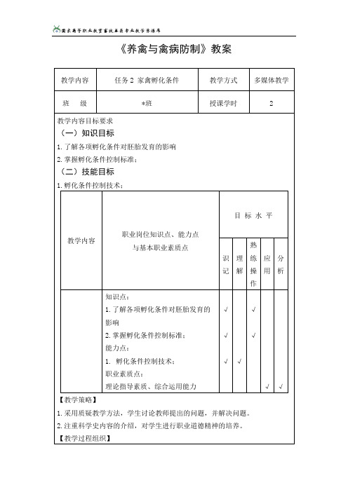 任务2家禽孵化条件教案(精)