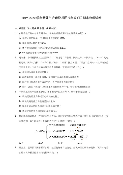 2019-2020学年新疆生产建设兵团八年级(下)期末物理试卷