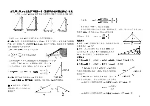 新北师大版九年级数学下册第一章《从梯子的倾斜程度谈起》学案