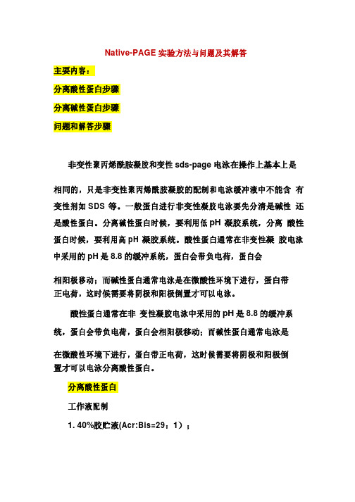 Native-PAGE实验方法与问题及其解答-主要内容-分离酸性蛋白步骤