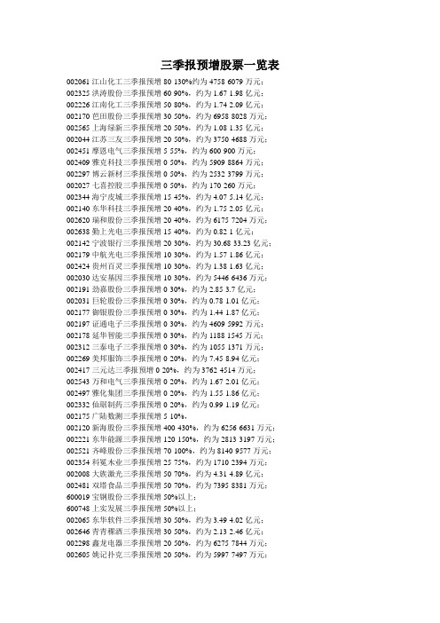 三季报预增股票一览表