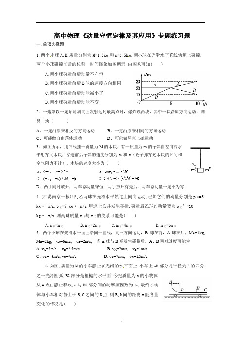 高中物理《动量守恒定律及其应用》专题复习题(可编文档+参考答案)