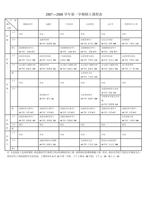 2007---2008学年第一学期硕士课程表