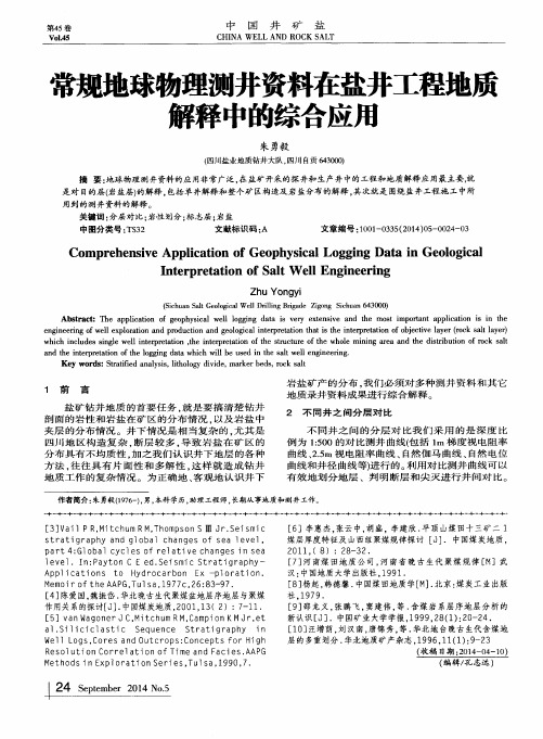常规地球物理测井资料在盐井工程地质解释中的综合应用