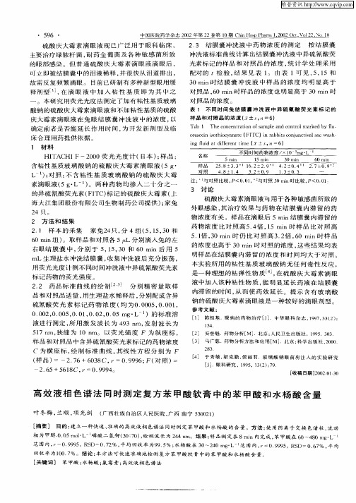 高效液相色谱法同时测定复方苯甲酸软膏中的苯甲酸和水杨酸含量