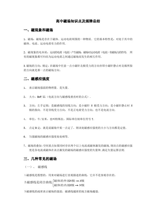 高中磁场知识点及规律总结